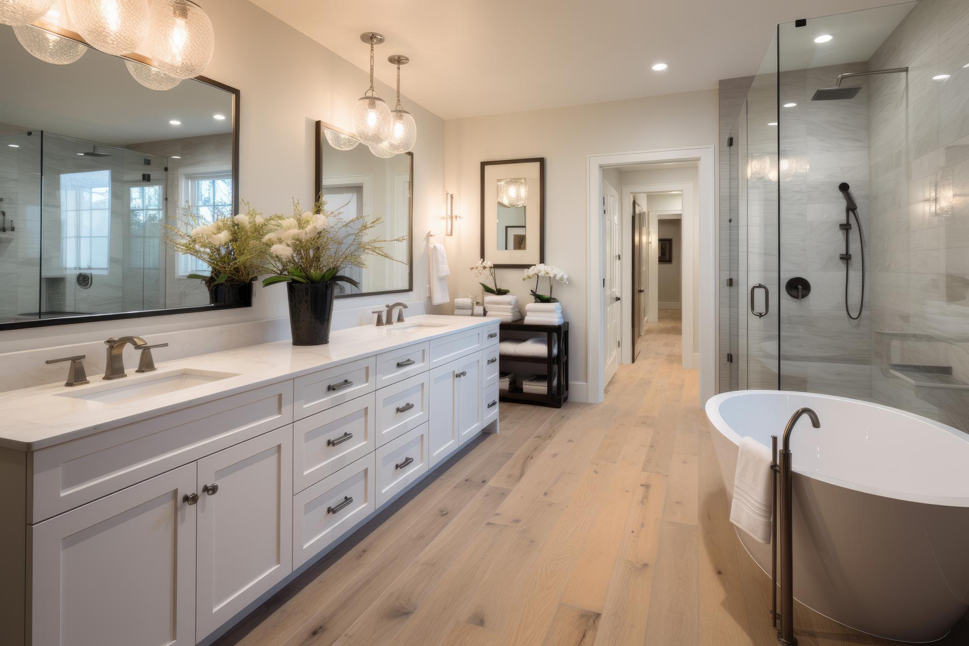 AI generated Beautiful bathroom in luxury home with double vanity
